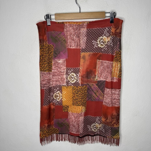 Y2K Forever 21 Skirt Size Medium Patchwork Print Beaded Fringe Hem USA Made Boho - Picture 1 of 11